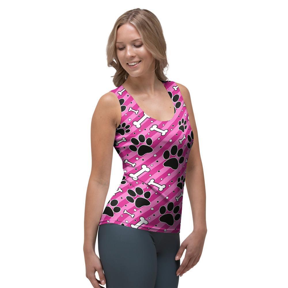 Striped Pink Paw Women's Tank Top-grizzshop