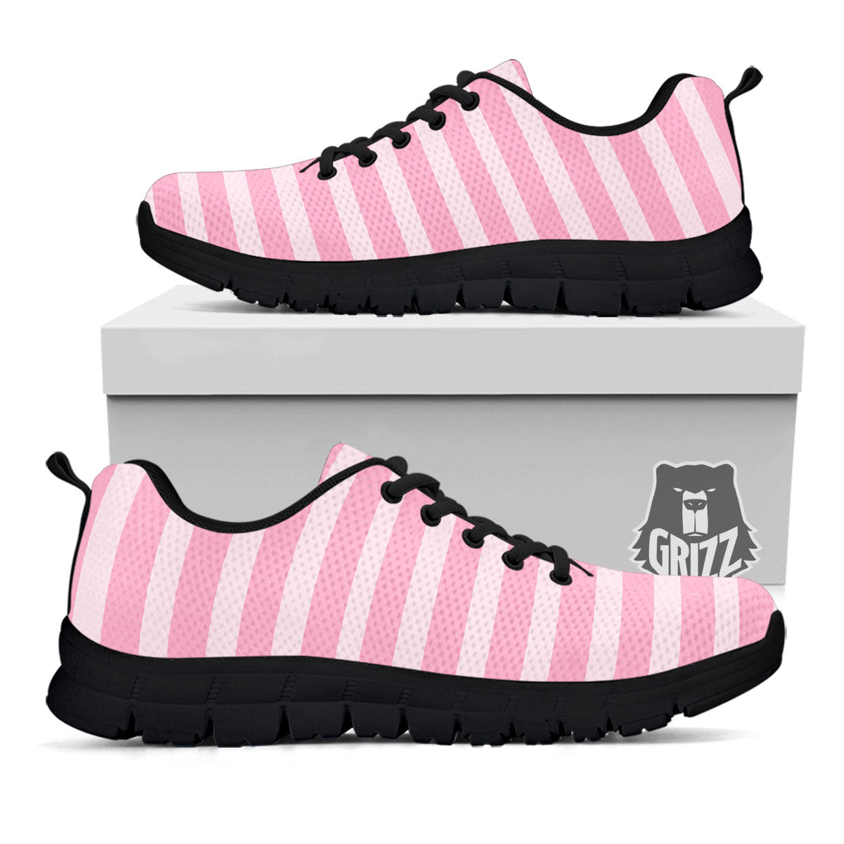 Striped Pink Print Pattern Black Sneaker-grizzshop