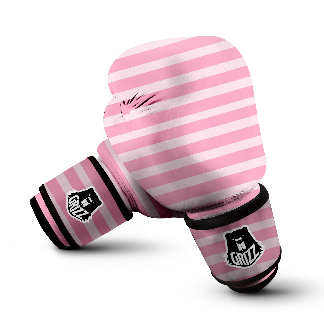 Striped Pink Print Pattern Boxing Gloves-grizzshop