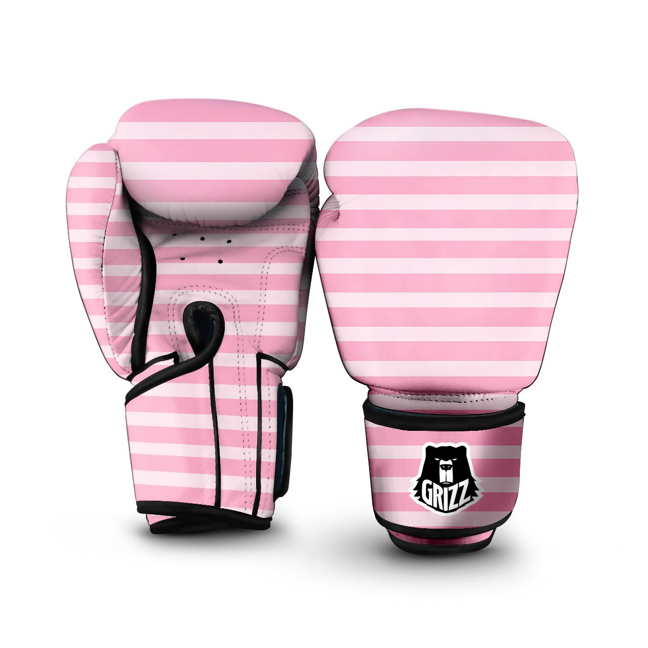 Striped Pink Print Pattern Boxing Gloves-grizzshop