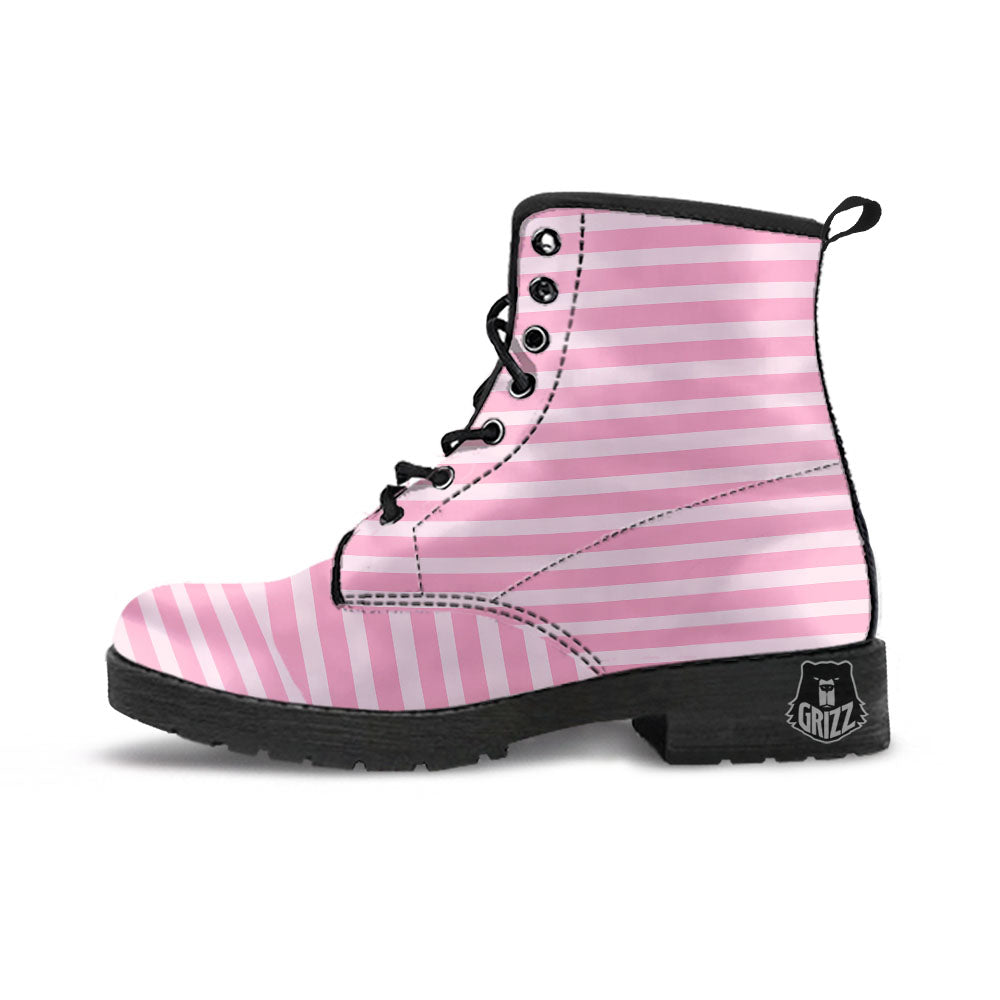 Striped Pink Print Pattern Leather Boots-grizzshop