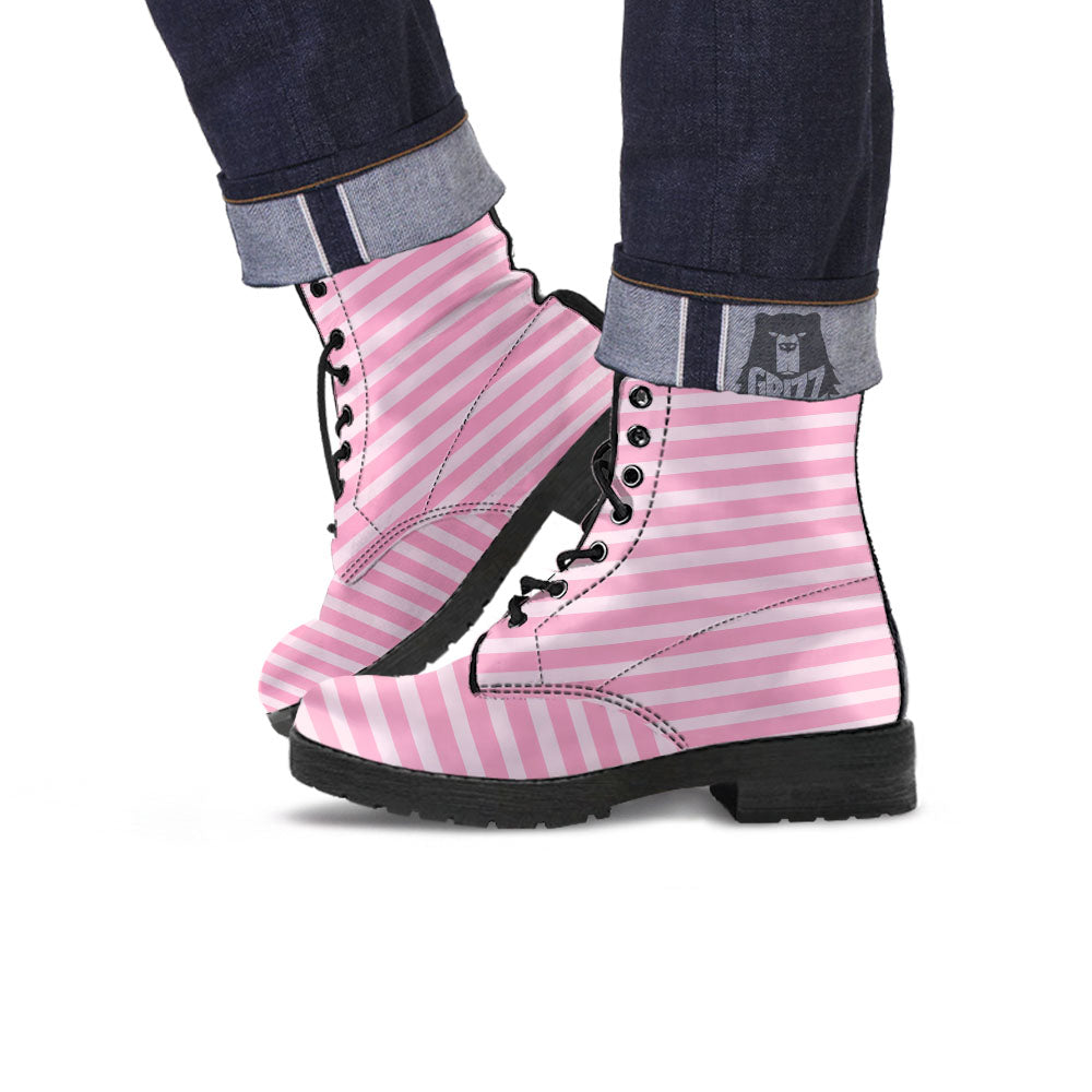 Striped Pink Print Pattern Leather Boots-grizzshop