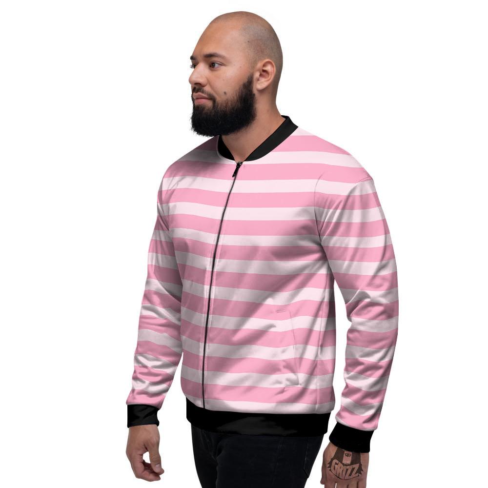Striped Pink Print Pattern Men's Bomber Jacket-grizzshop