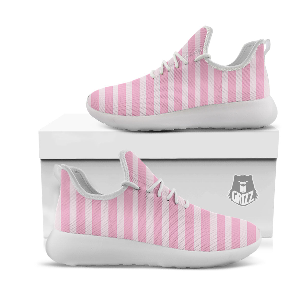 Striped Pink Print Pattern White Athletic Shoes-grizzshop