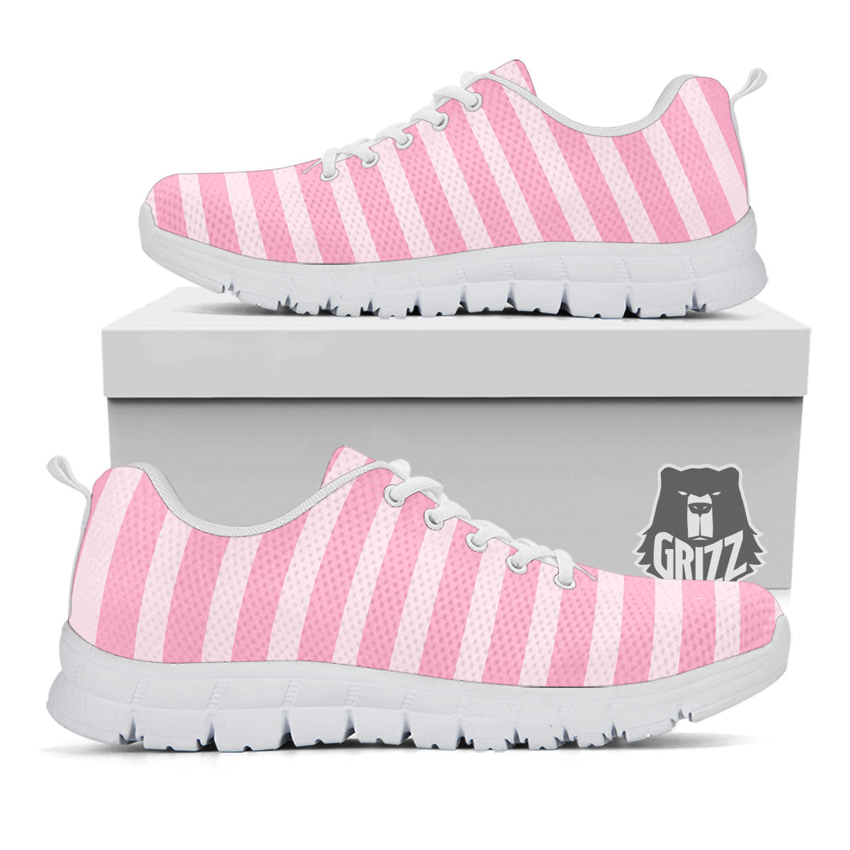 Striped Pink Print Pattern White Sneaker-grizzshop