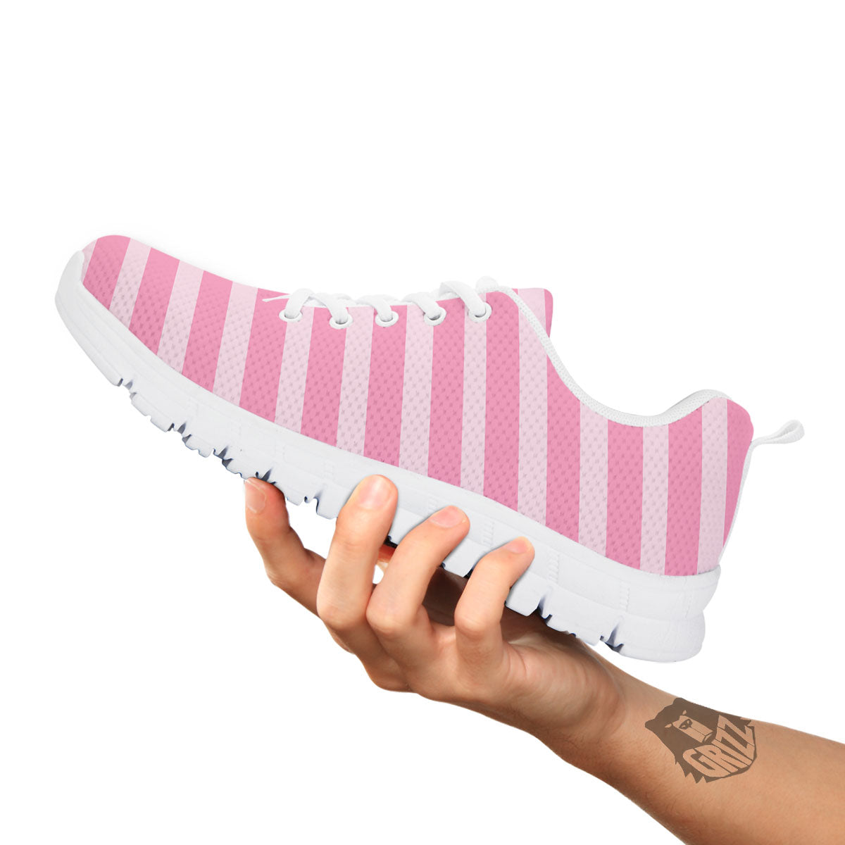 Striped Pink Print Pattern White Sneaker-grizzshop