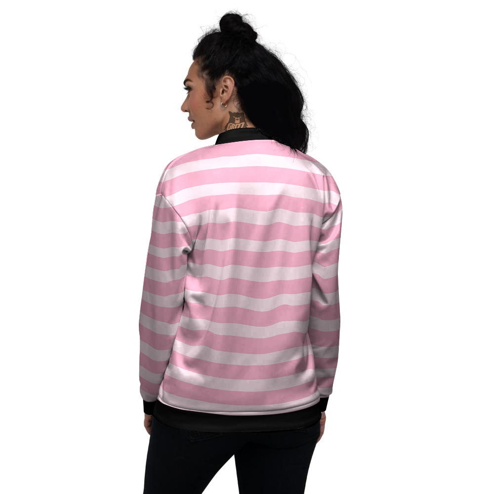 Striped Pink Print Pattern Women's Bomber Jacket-grizzshop