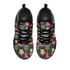 Striped Plumeria Flower Print Pattern Black Sneaker-grizzshop