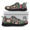 Striped Plumeria Flower Print Pattern Black Sneaker-grizzshop