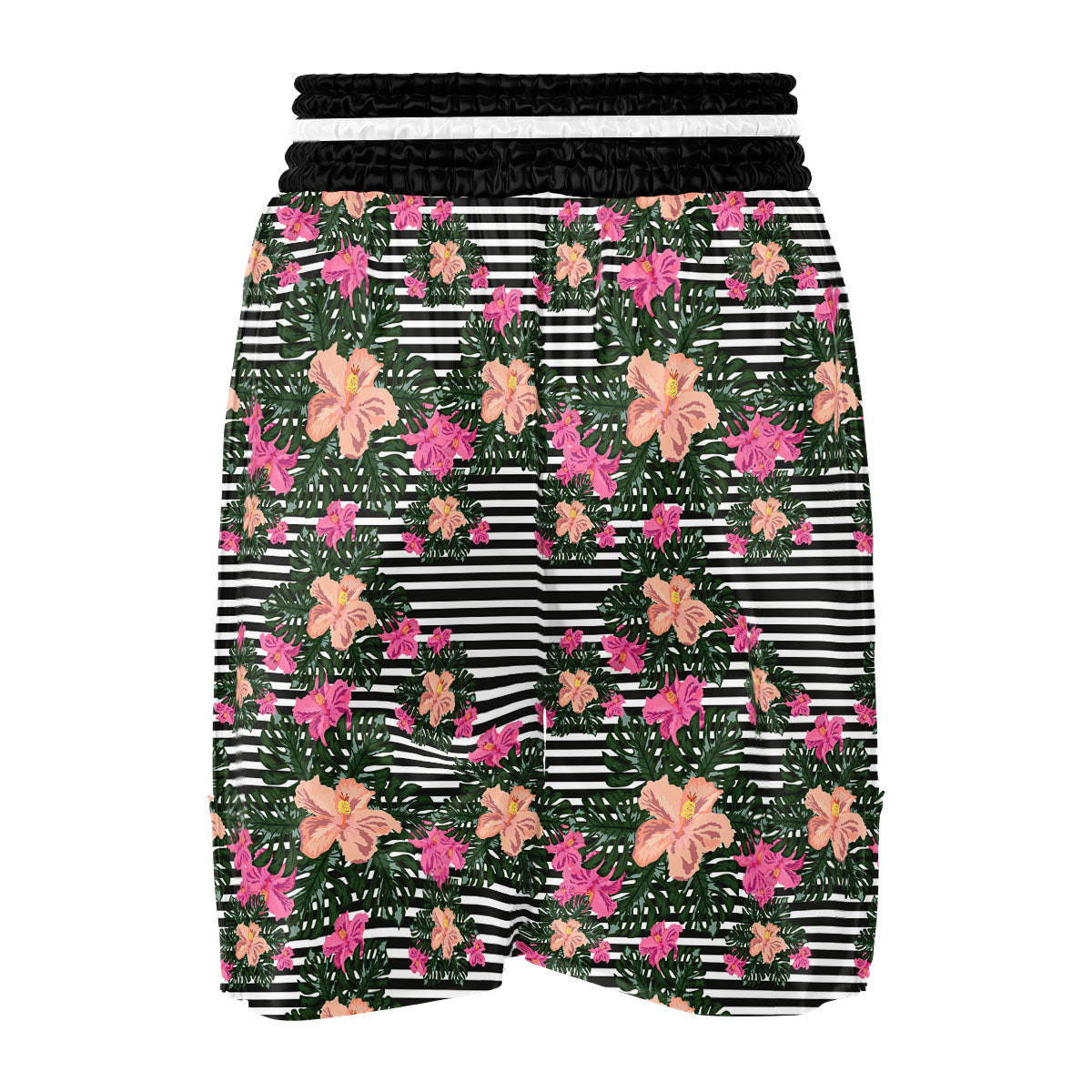 Striped Plumeria Flower Print Pattern Boxing Shorts-grizzshop