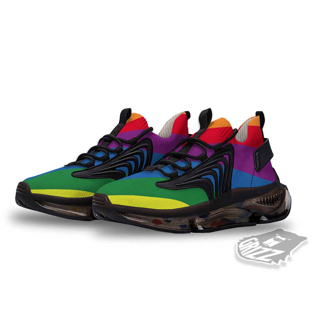 Striped Rainbow Diagonal Print Pattern Black Gym Shoes-grizzshop