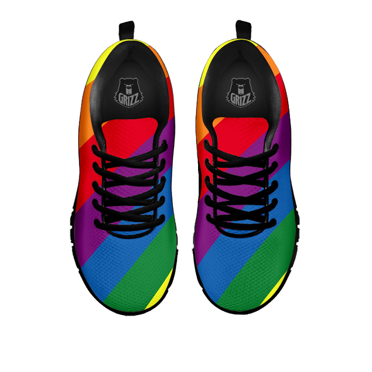 Striped Rainbow Diagonal Print Pattern Black Sneaker-grizzshop