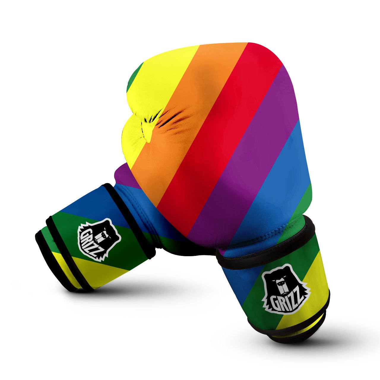 Striped Rainbow Diagonal Print Pattern Boxing Gloves-grizzshop