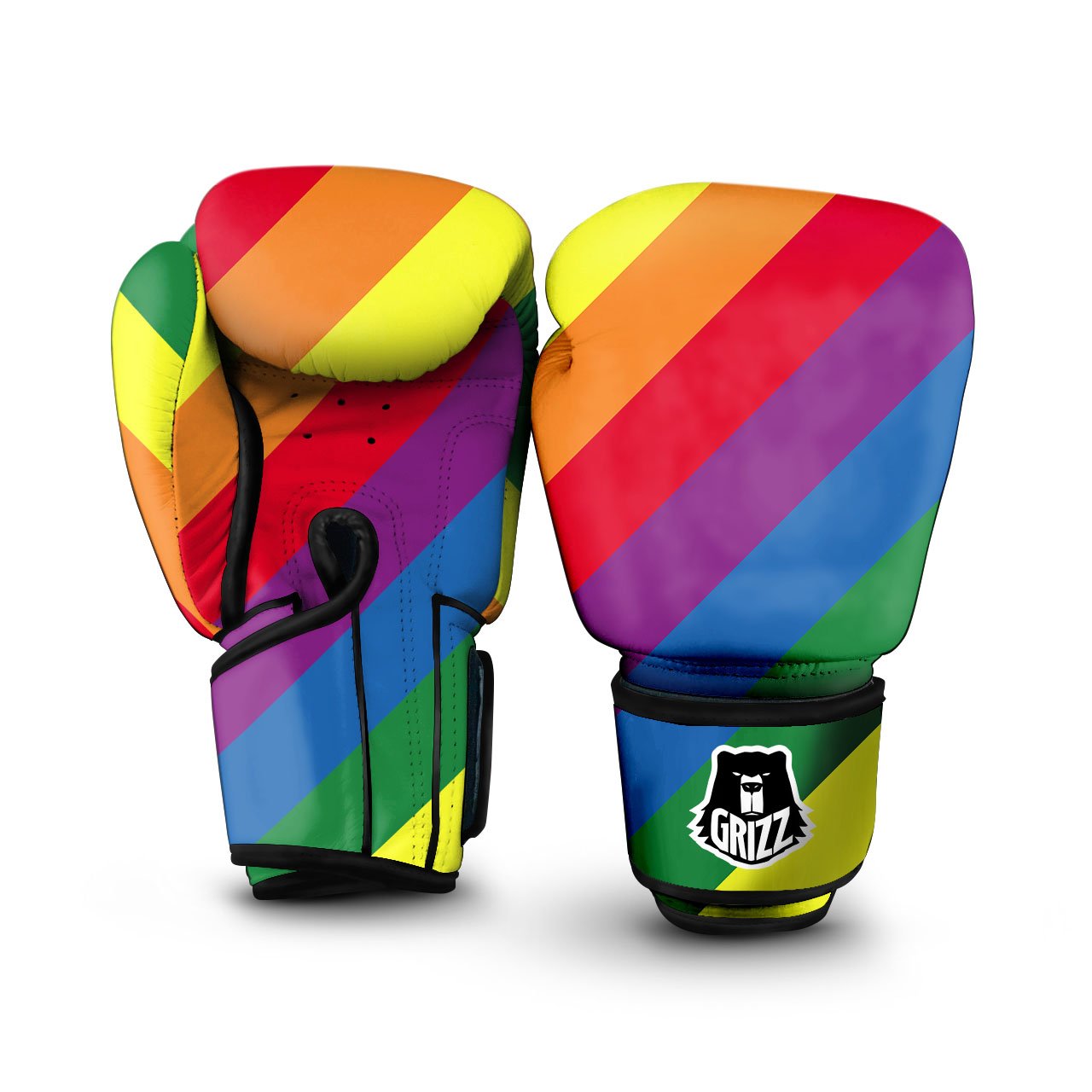 Striped Rainbow Diagonal Print Pattern Boxing Gloves-grizzshop