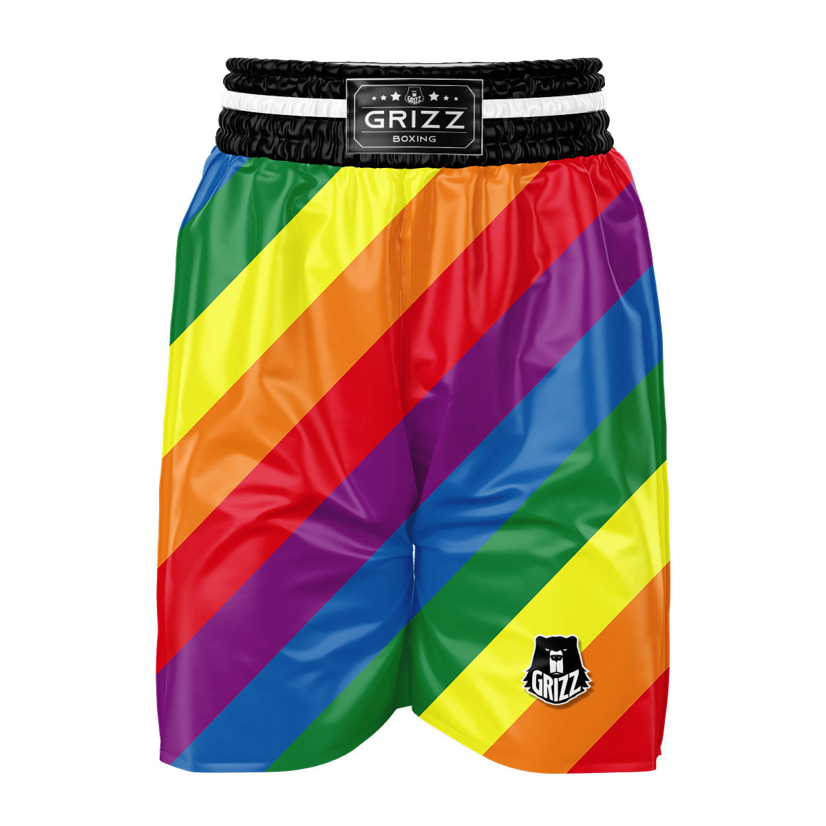 Striped Rainbow Diagonal Print Pattern Boxing Shorts-grizzshop