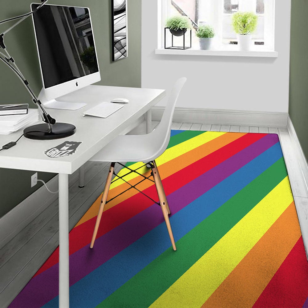 Striped Rainbow Diagonal Print Pattern Floor Mat-grizzshop