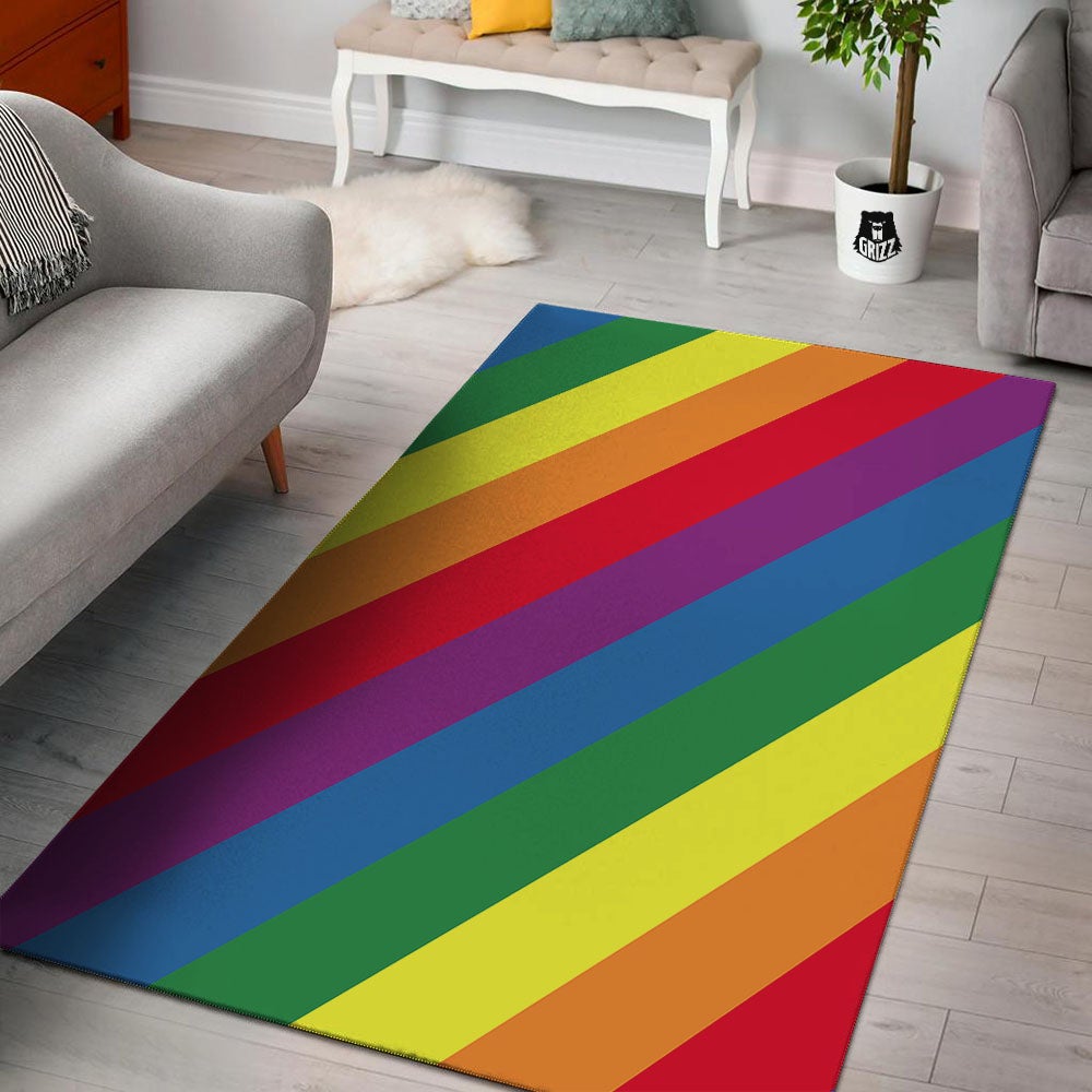 Striped Rainbow Diagonal Print Pattern Floor Mat-grizzshop