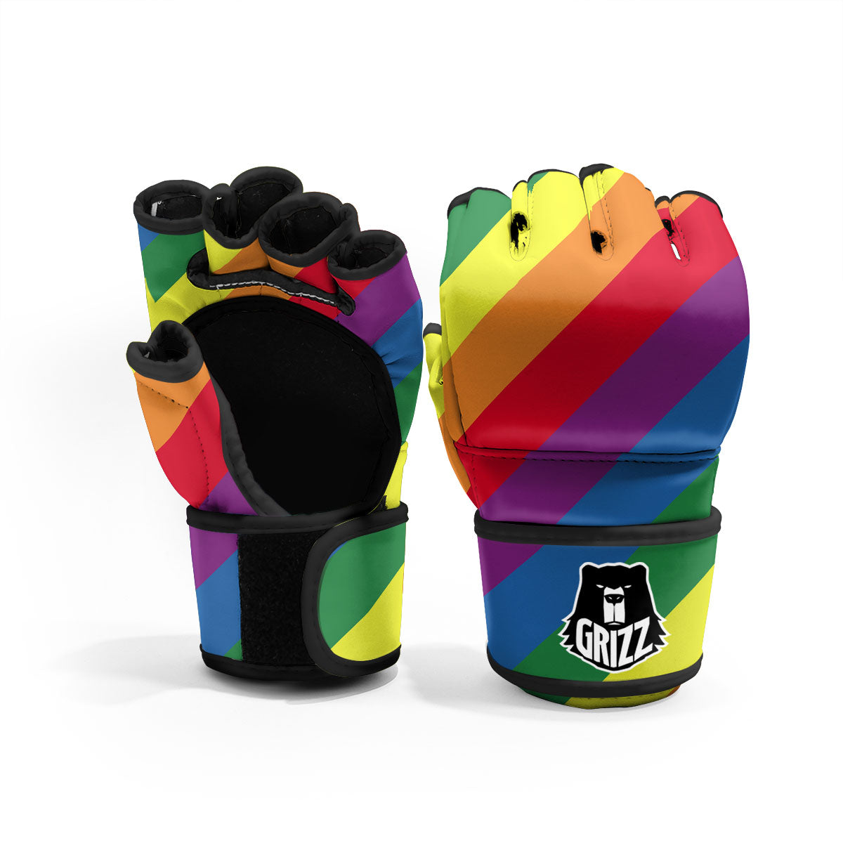Striped Rainbow Diagonal Print Pattern MMA Gloves-grizzshop