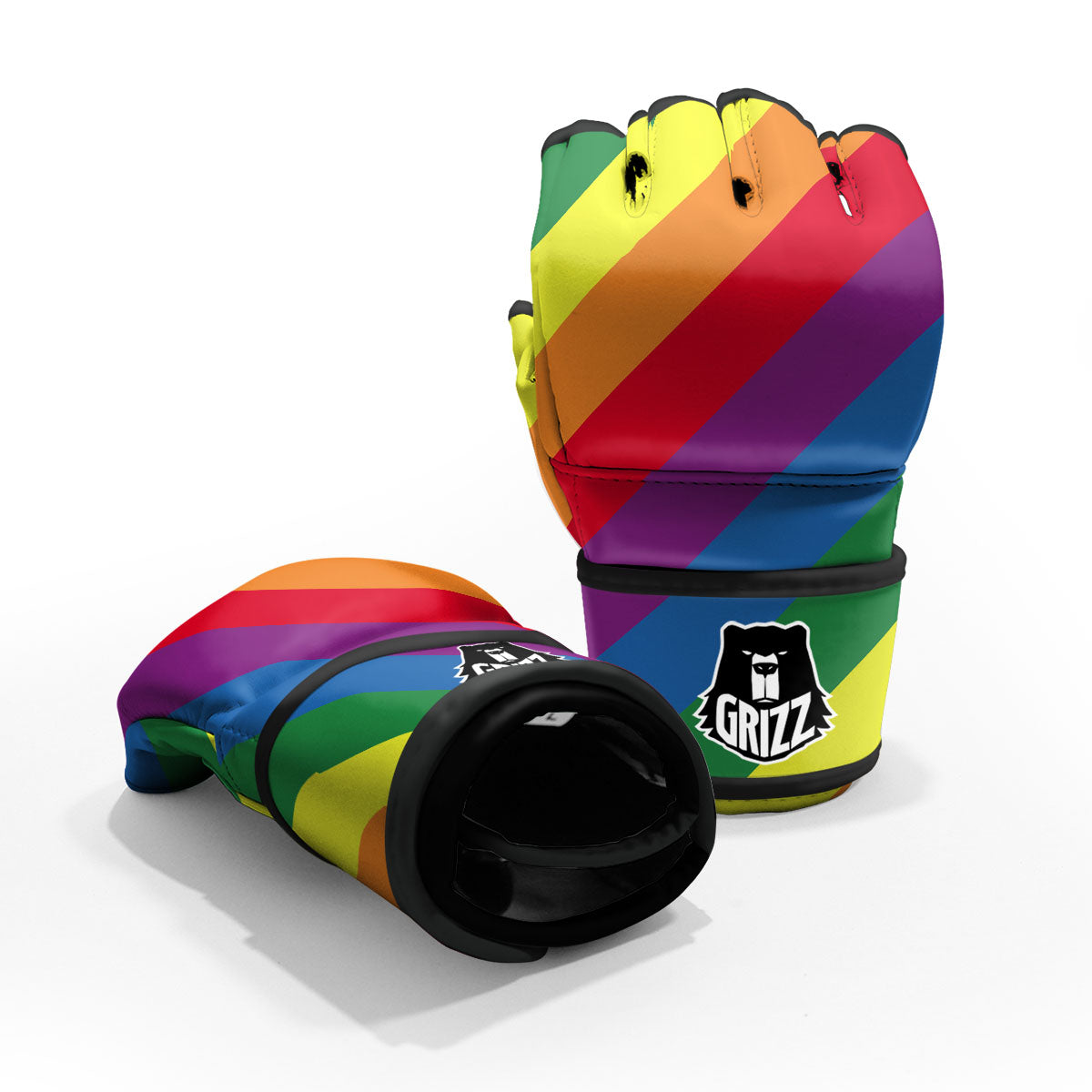 Striped Rainbow Diagonal Print Pattern MMA Gloves-grizzshop