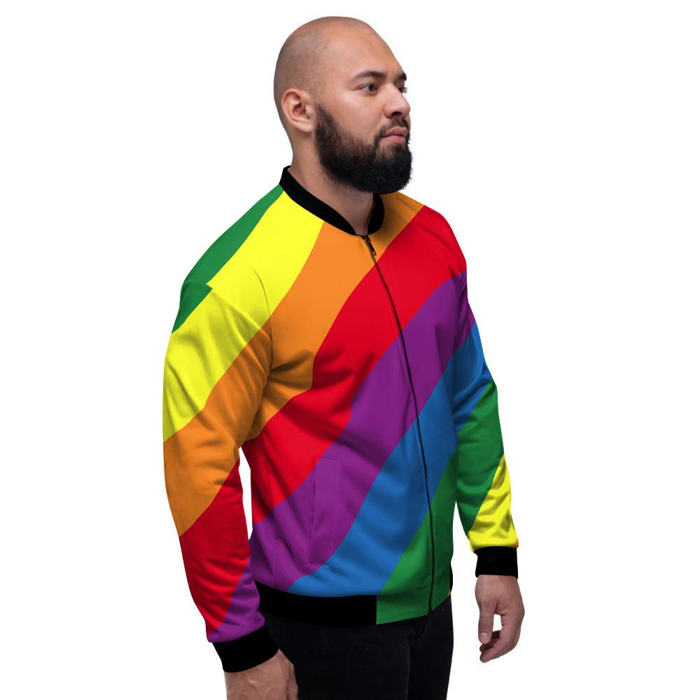 Striped Rainbow Diagonal Print Pattern Men's Bomber Jacket-grizzshop