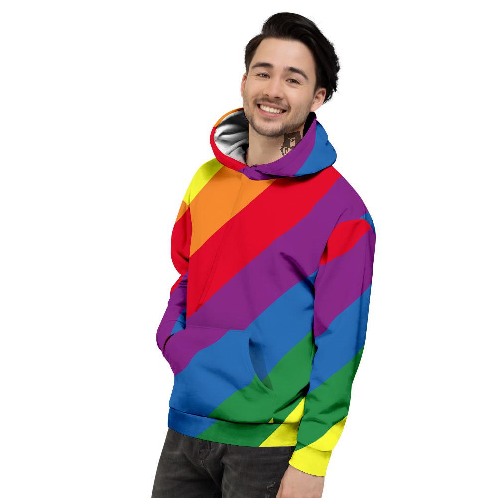 Striped Rainbow Diagonal Print Pattern Men's Hoodie-grizzshop