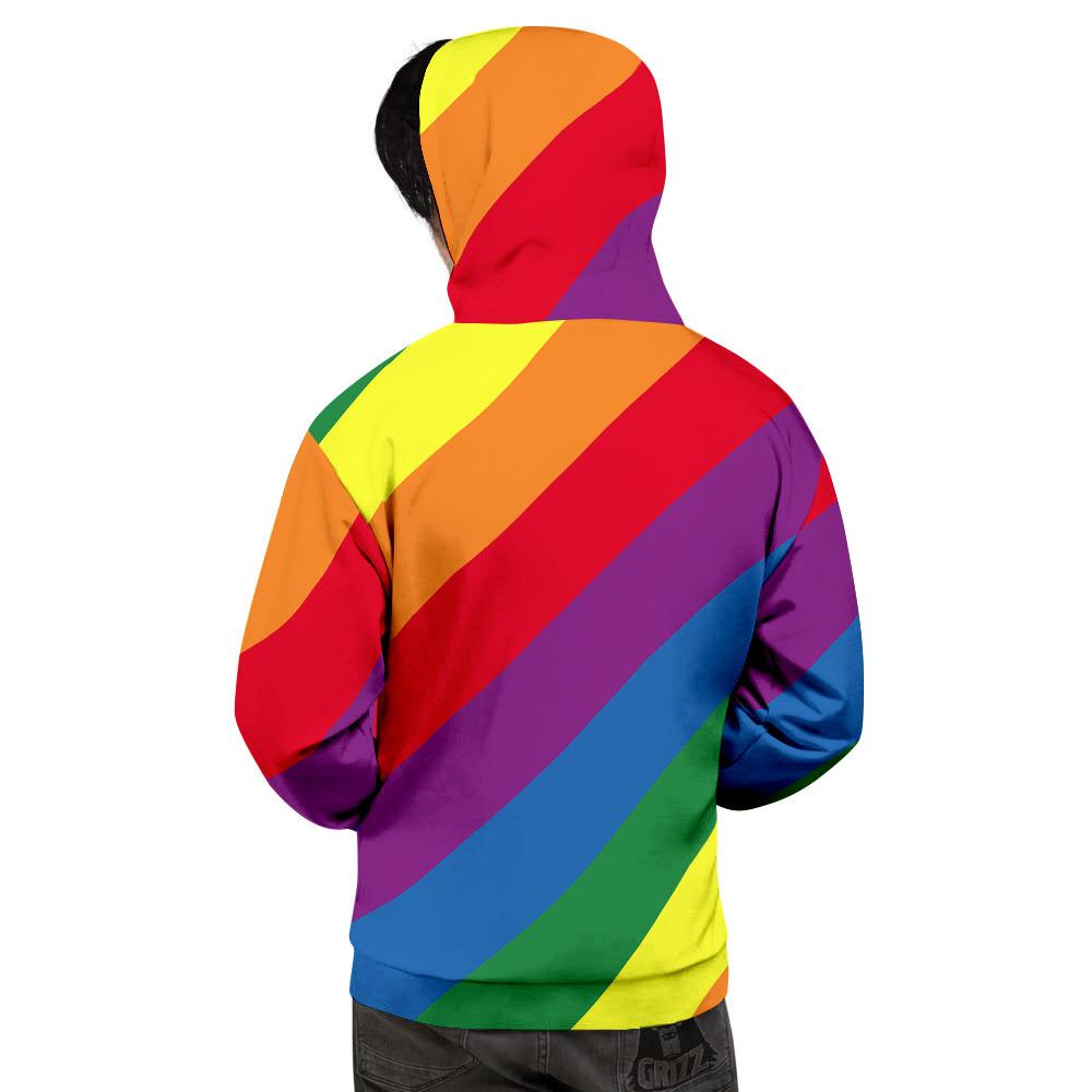 Striped Rainbow Diagonal Print Pattern Men's Hoodie-grizzshop