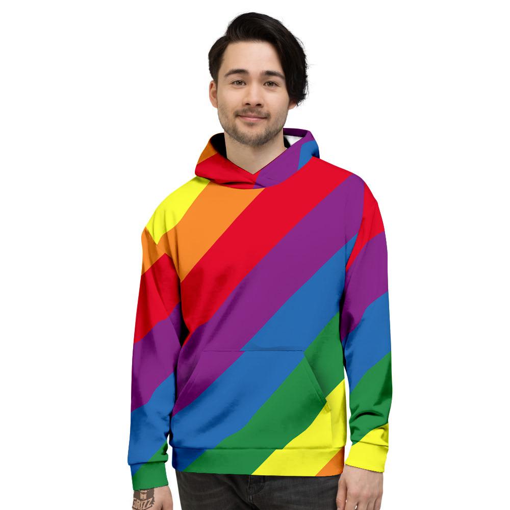 Striped Rainbow Diagonal Print Pattern Men's Hoodie-grizzshop