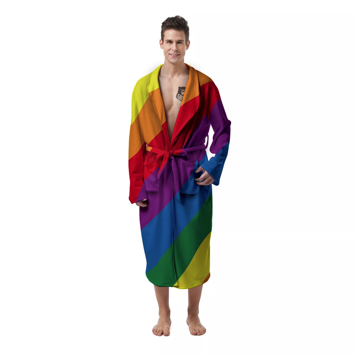 Striped Rainbow Diagonal Print Pattern Men's Robe-grizzshop