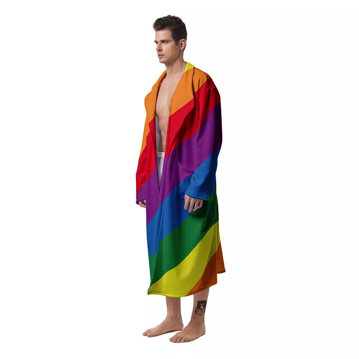 Striped Rainbow Diagonal Print Pattern Men's Robe-grizzshop