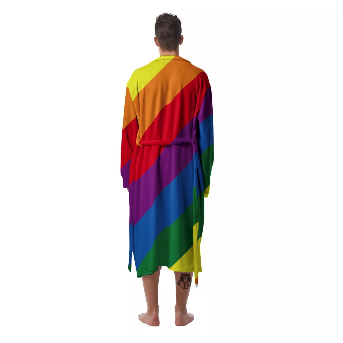 Striped Rainbow Diagonal Print Pattern Men's Robe-grizzshop