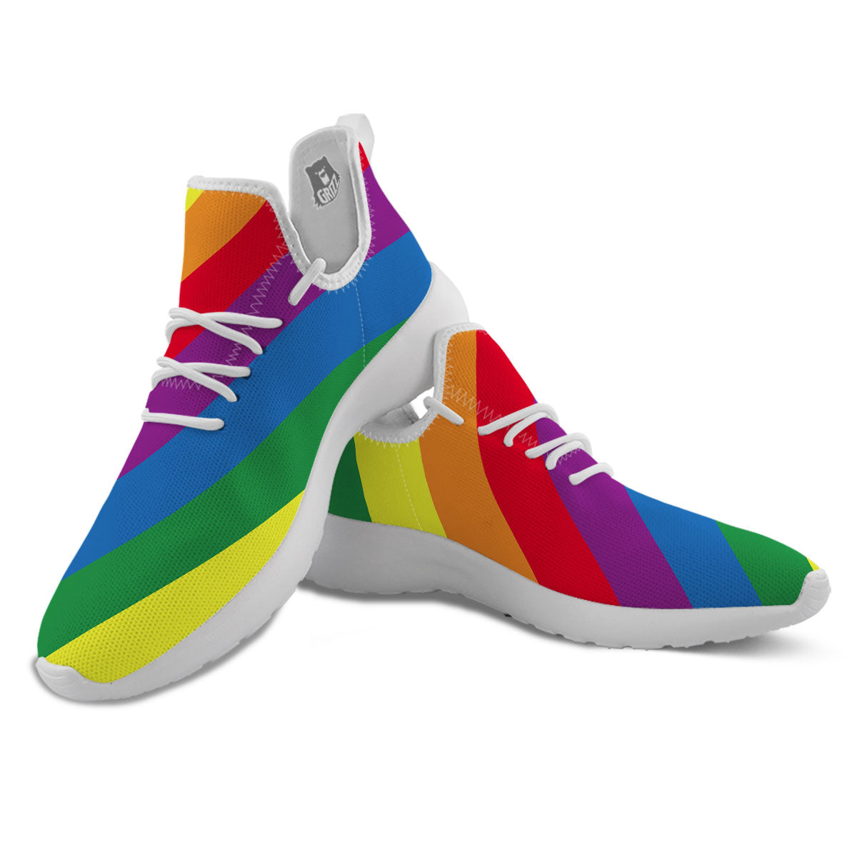 Striped Rainbow Diagonal Print Pattern White Athletic Shoes-grizzshop