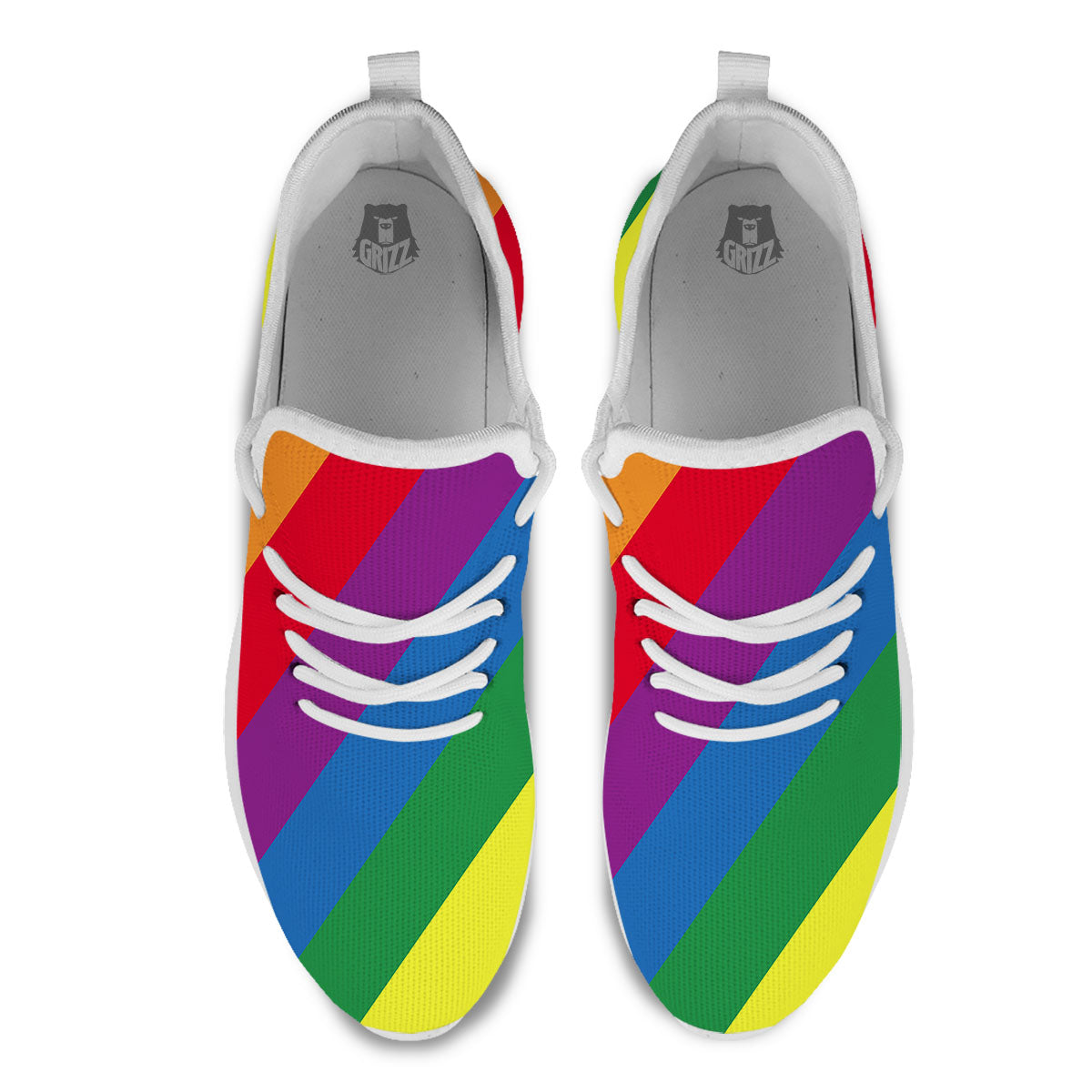 Striped Rainbow Diagonal Print Pattern White Athletic Shoes-grizzshop