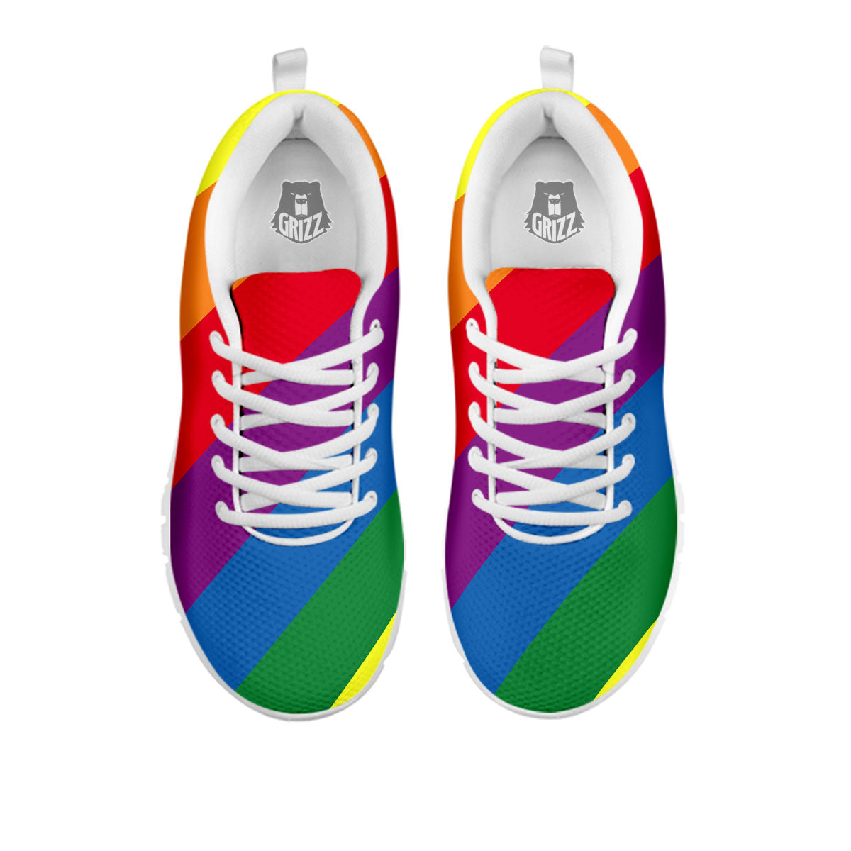 Striped Rainbow Diagonal Print Pattern White Sneaker-grizzshop