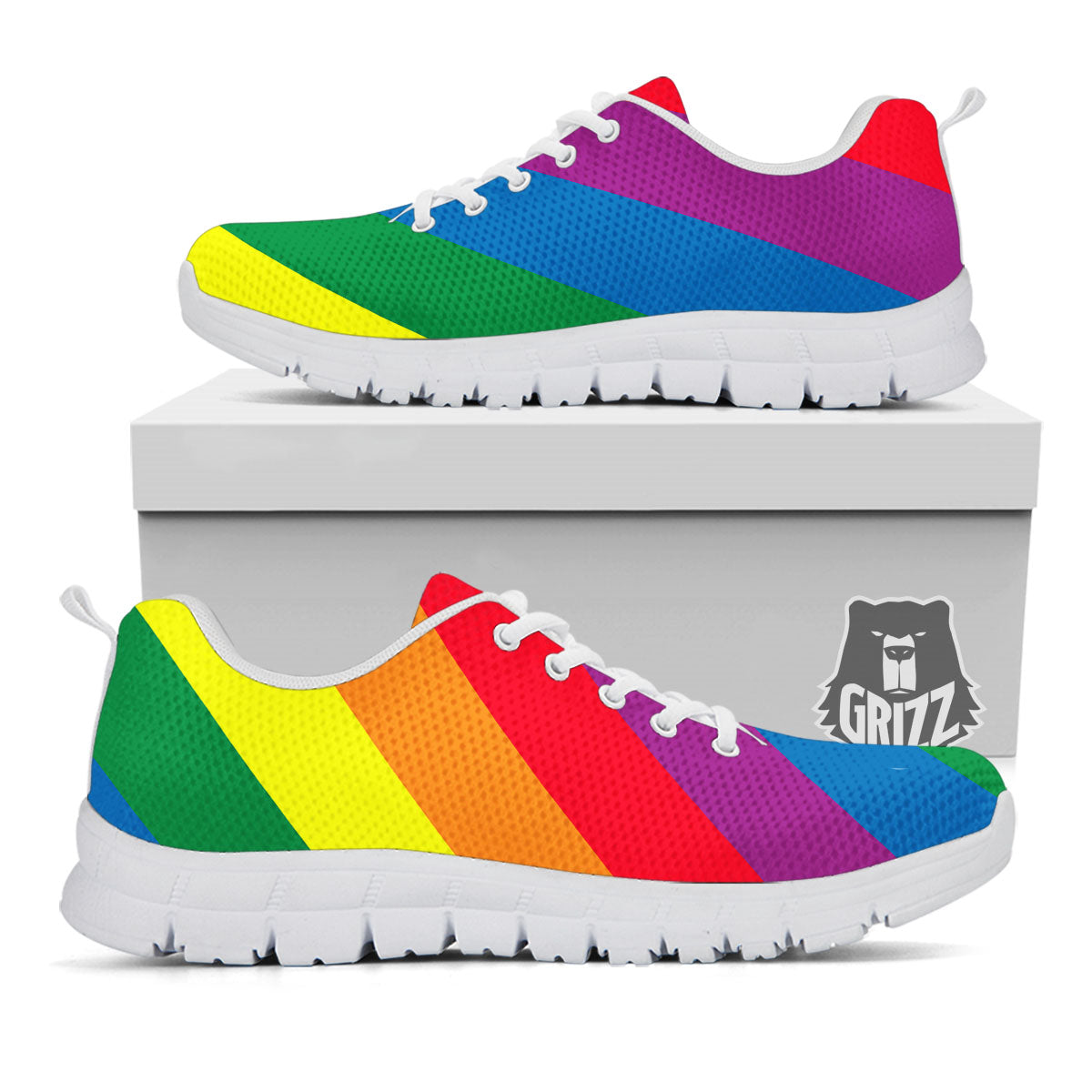 Striped Rainbow Diagonal Print Pattern White Sneaker-grizzshop