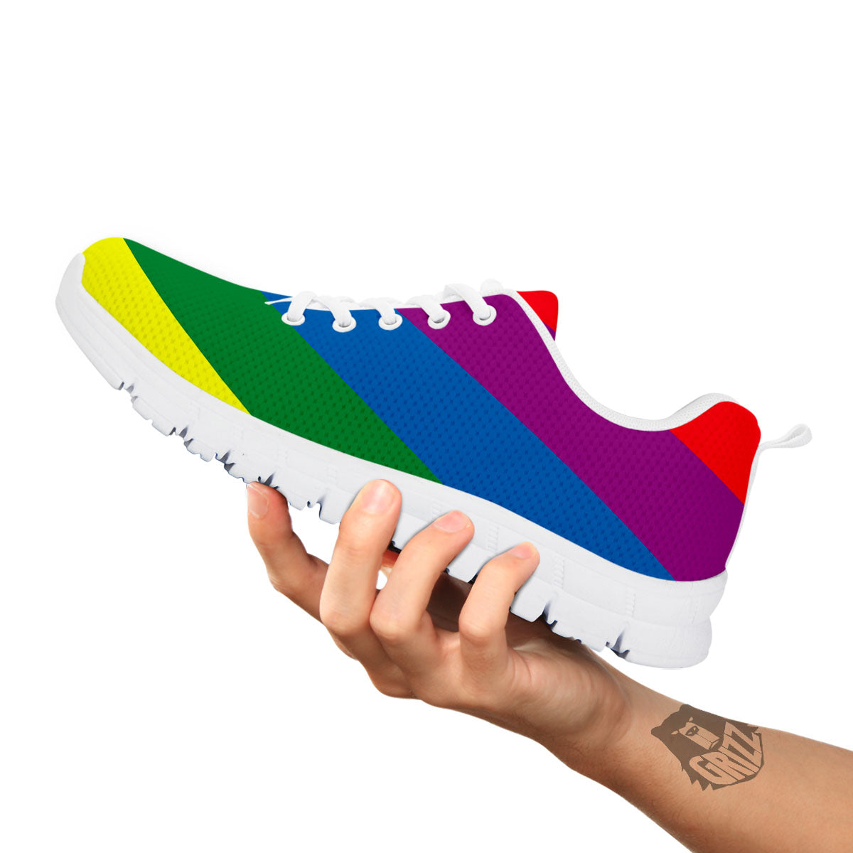 Striped Rainbow Diagonal Print Pattern White Sneaker-grizzshop