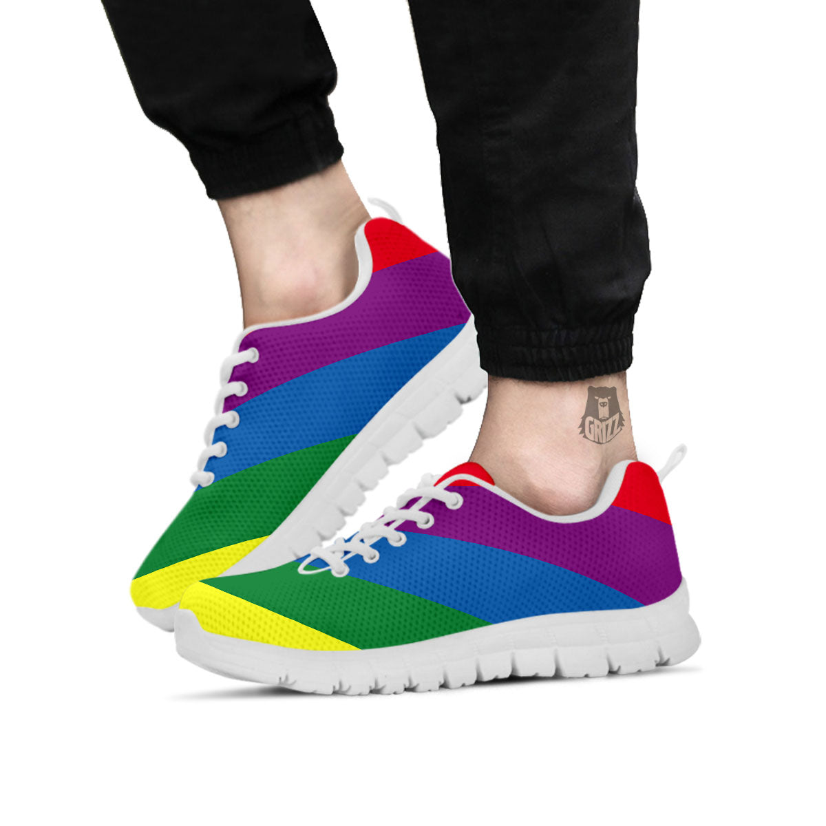 Striped Rainbow Diagonal Print Pattern White Sneaker-grizzshop