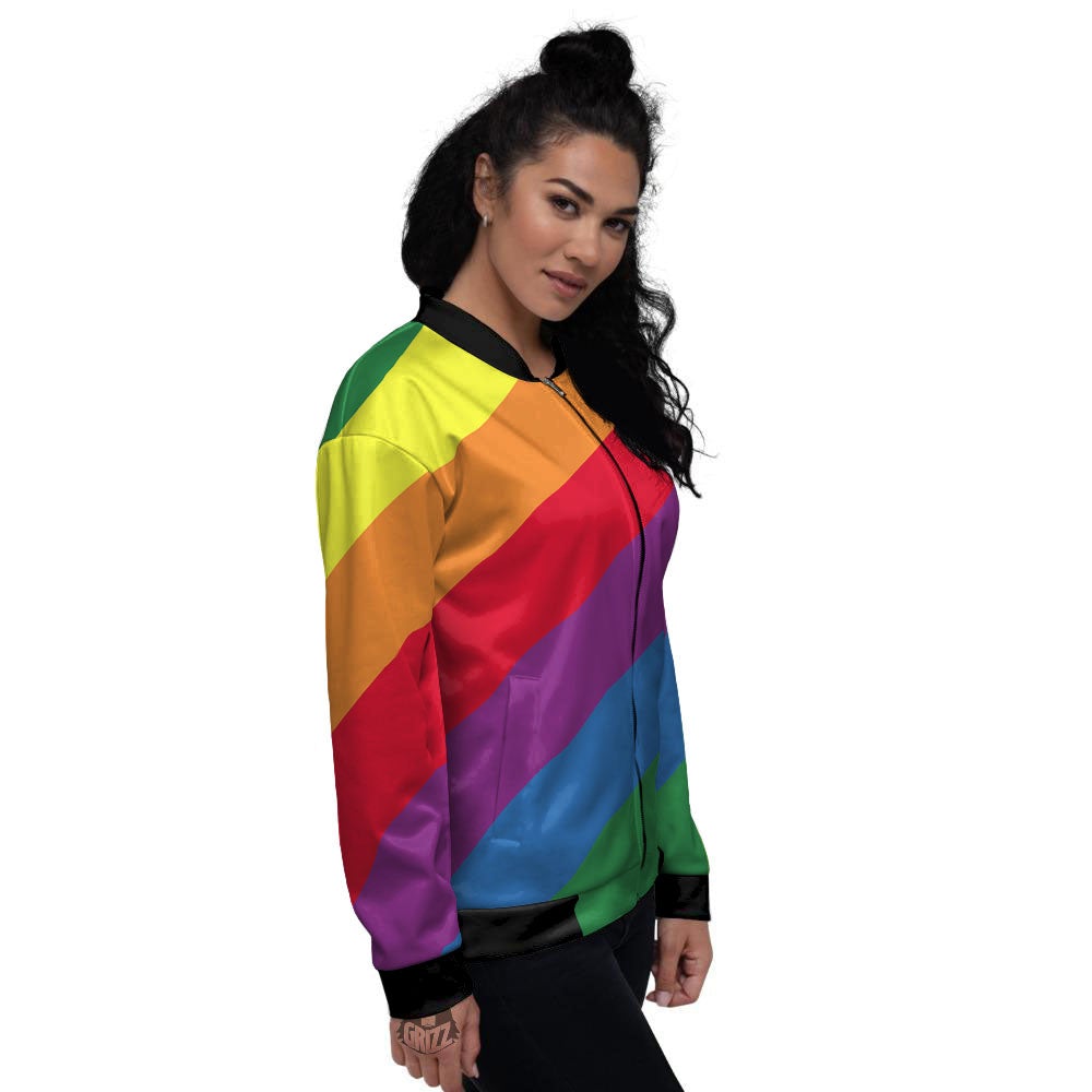 Striped Rainbow Diagonal Print Pattern Women's Bomber Jacket-grizzshop