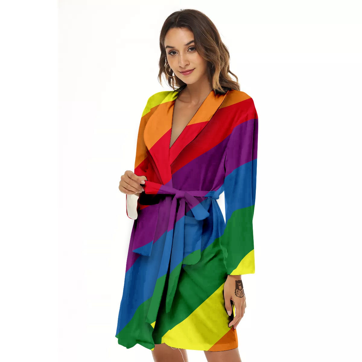 Striped Rainbow Diagonal Print Pattern Women's Robe-grizzshop