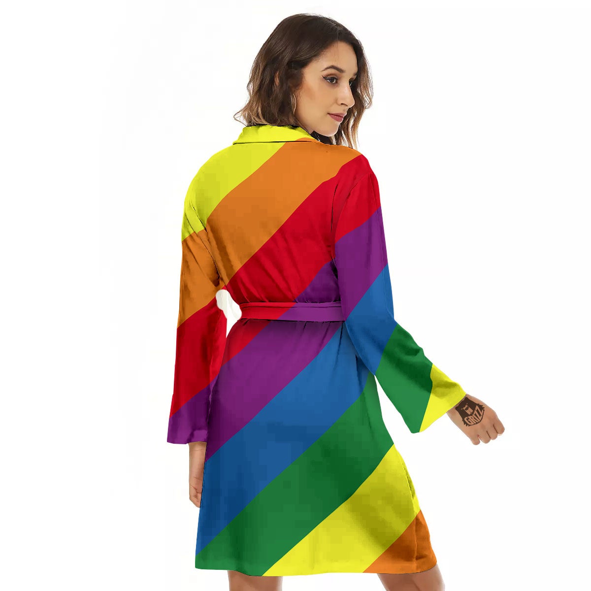 Striped Rainbow Diagonal Print Pattern Women's Robe-grizzshop