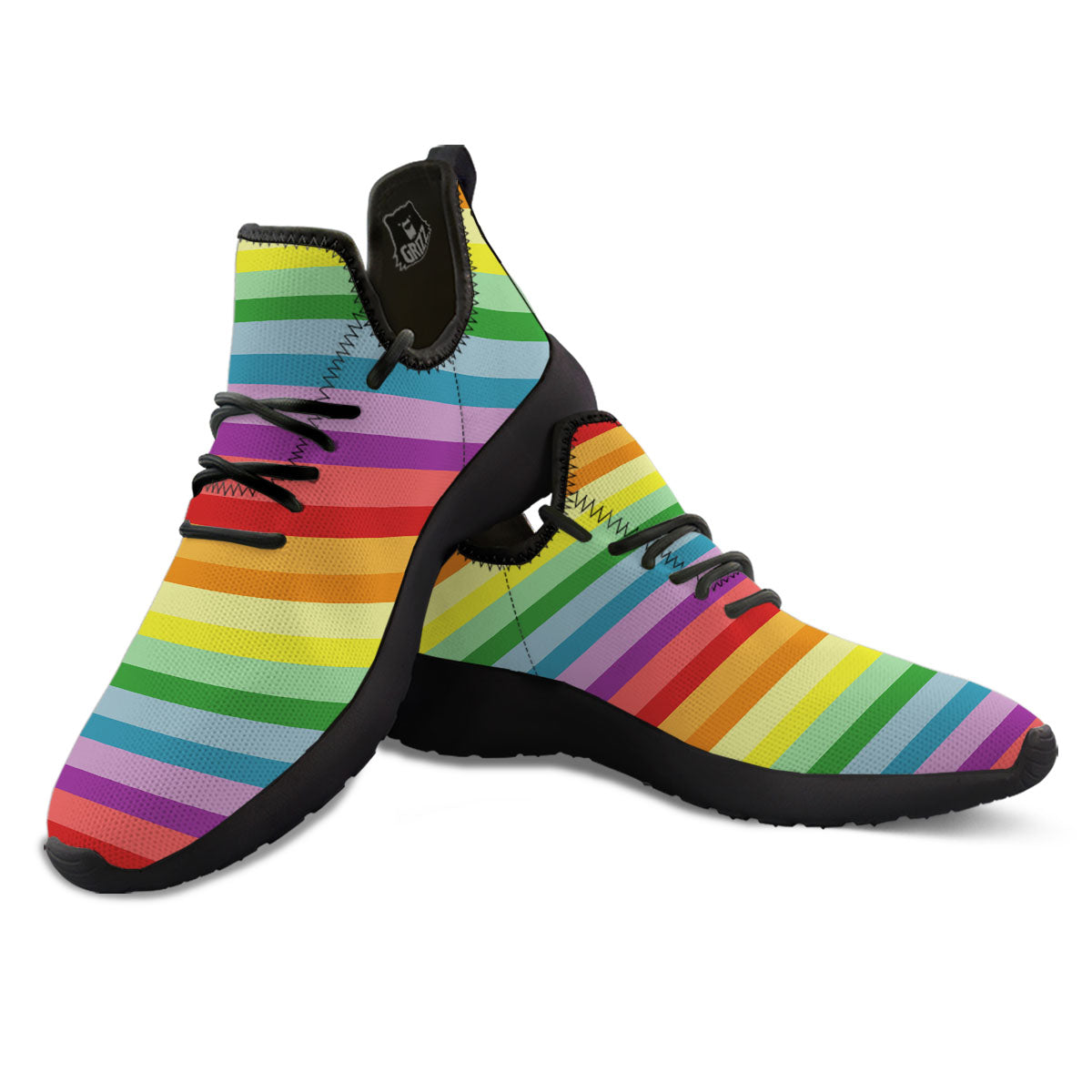 Striped Rainbow Print Pattern Black Athletic Shoes-grizzshop