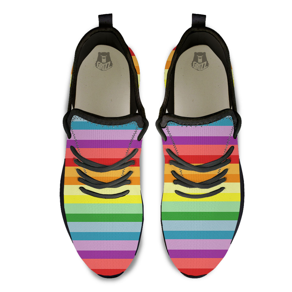 Striped Rainbow Print Pattern Black Athletic Shoes-grizzshop