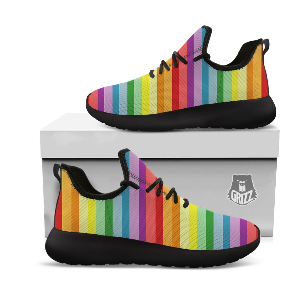 Striped Rainbow Print Pattern Black Athletic Shoes-grizzshop