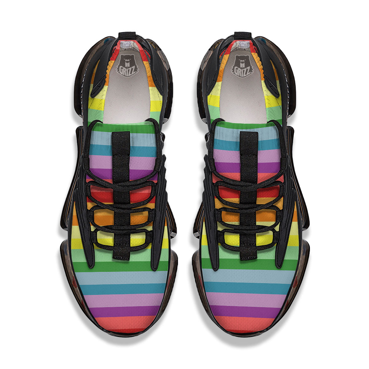 Striped Rainbow Print Pattern Black Gym Shoes-grizzshop