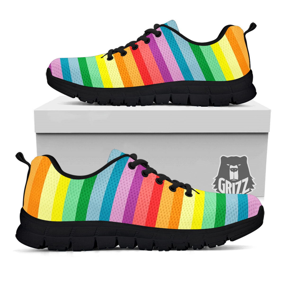 Striped Rainbow Print Pattern Black Sneaker-grizzshop