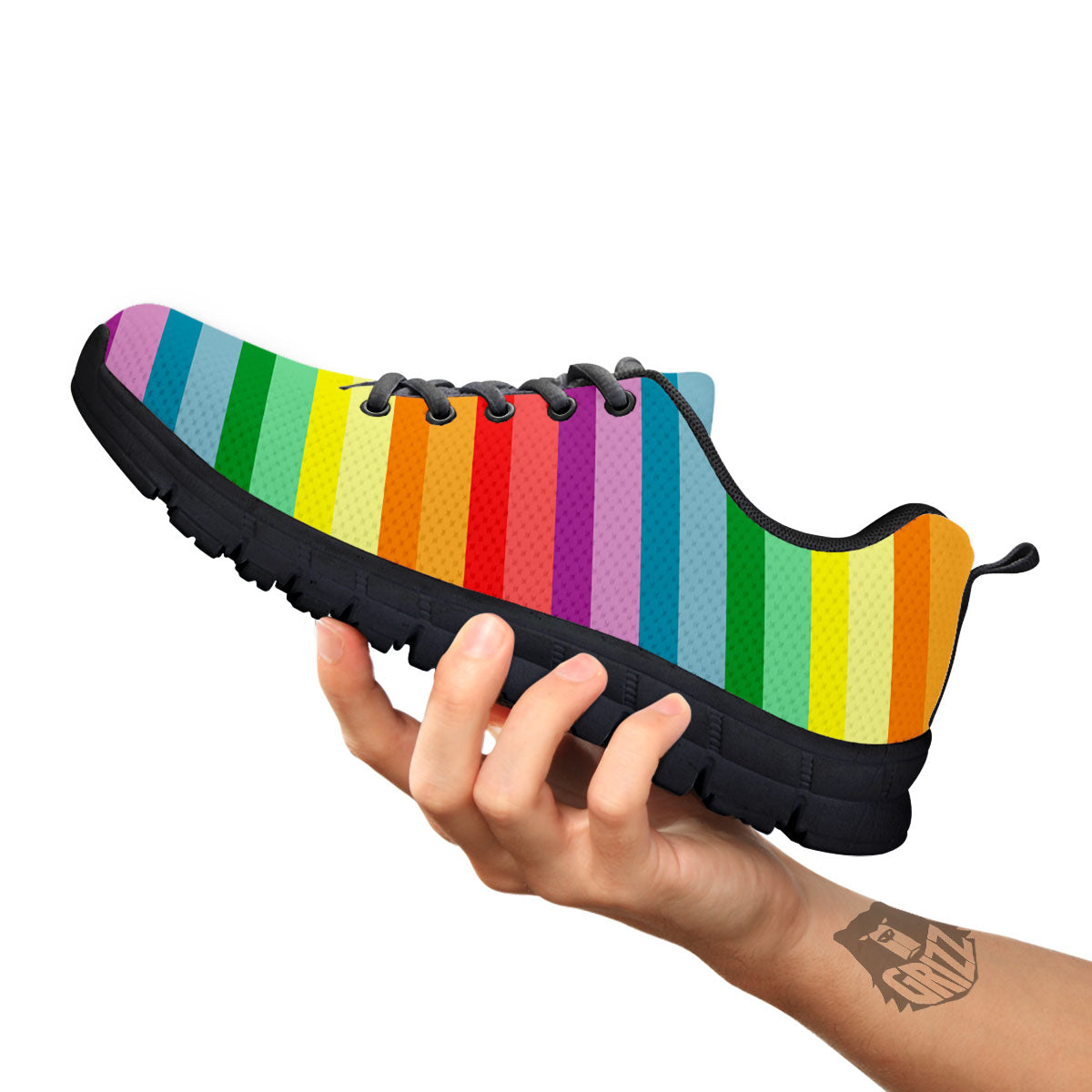 Striped Rainbow Print Pattern Black Sneaker-grizzshop