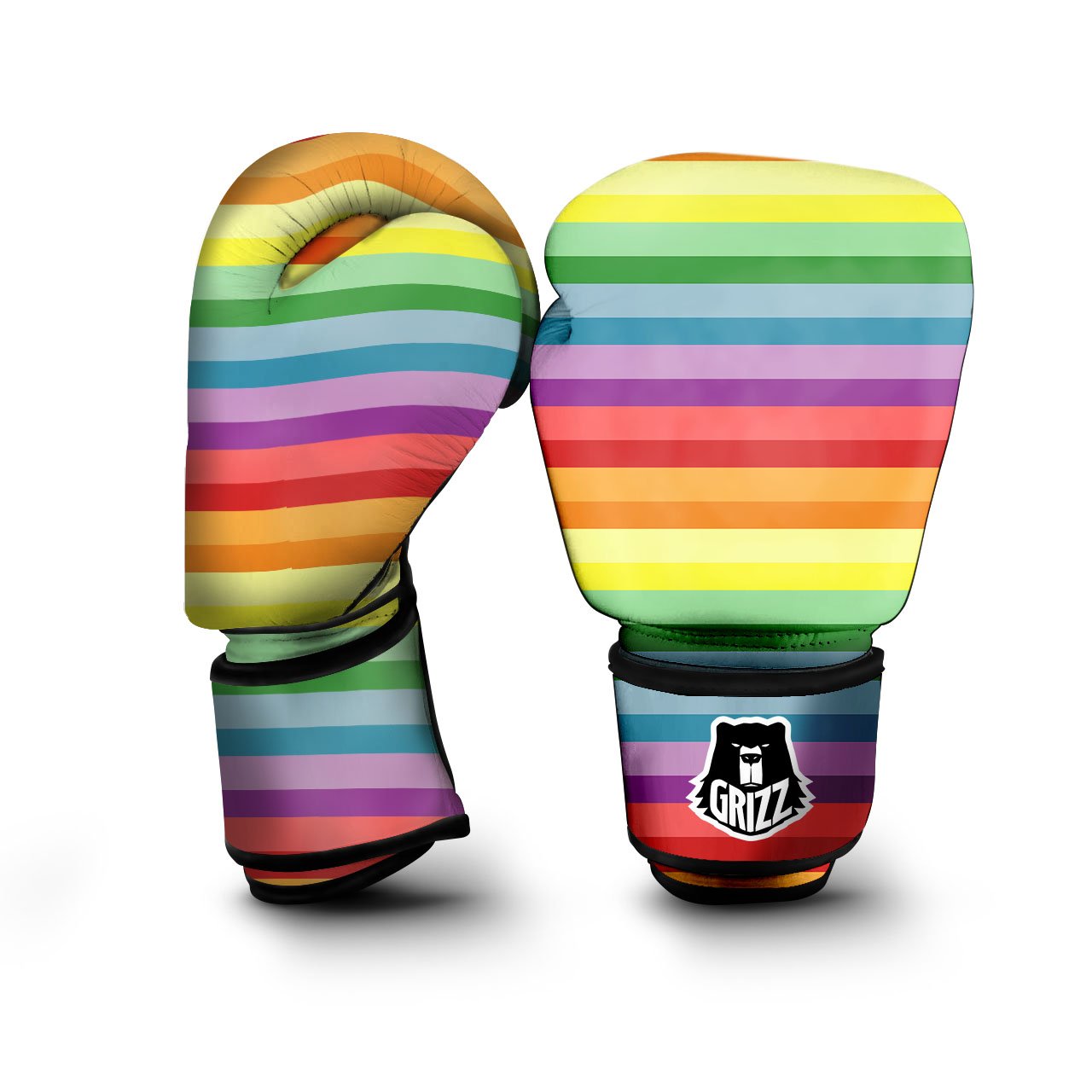 Striped Rainbow Print Pattern Boxing Gloves-grizzshop