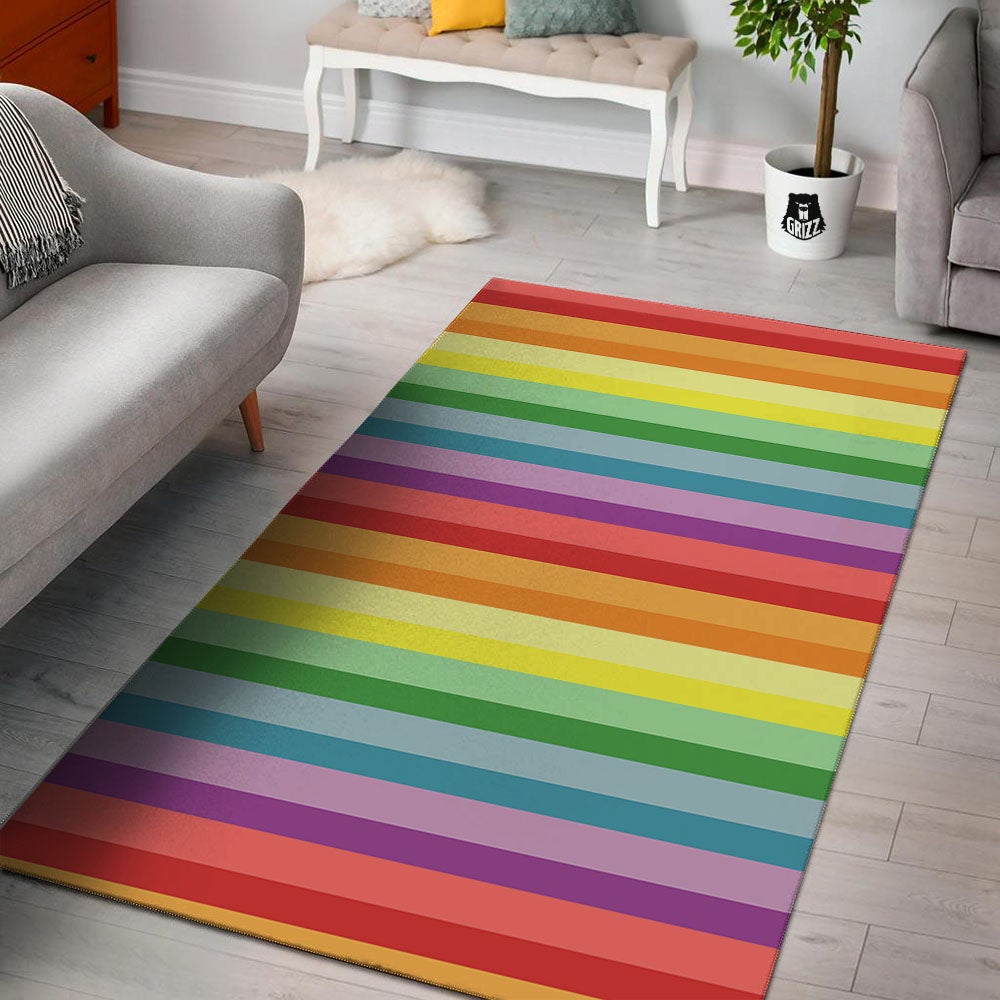 Striped Rainbow Print Pattern Floor Mat-grizzshop