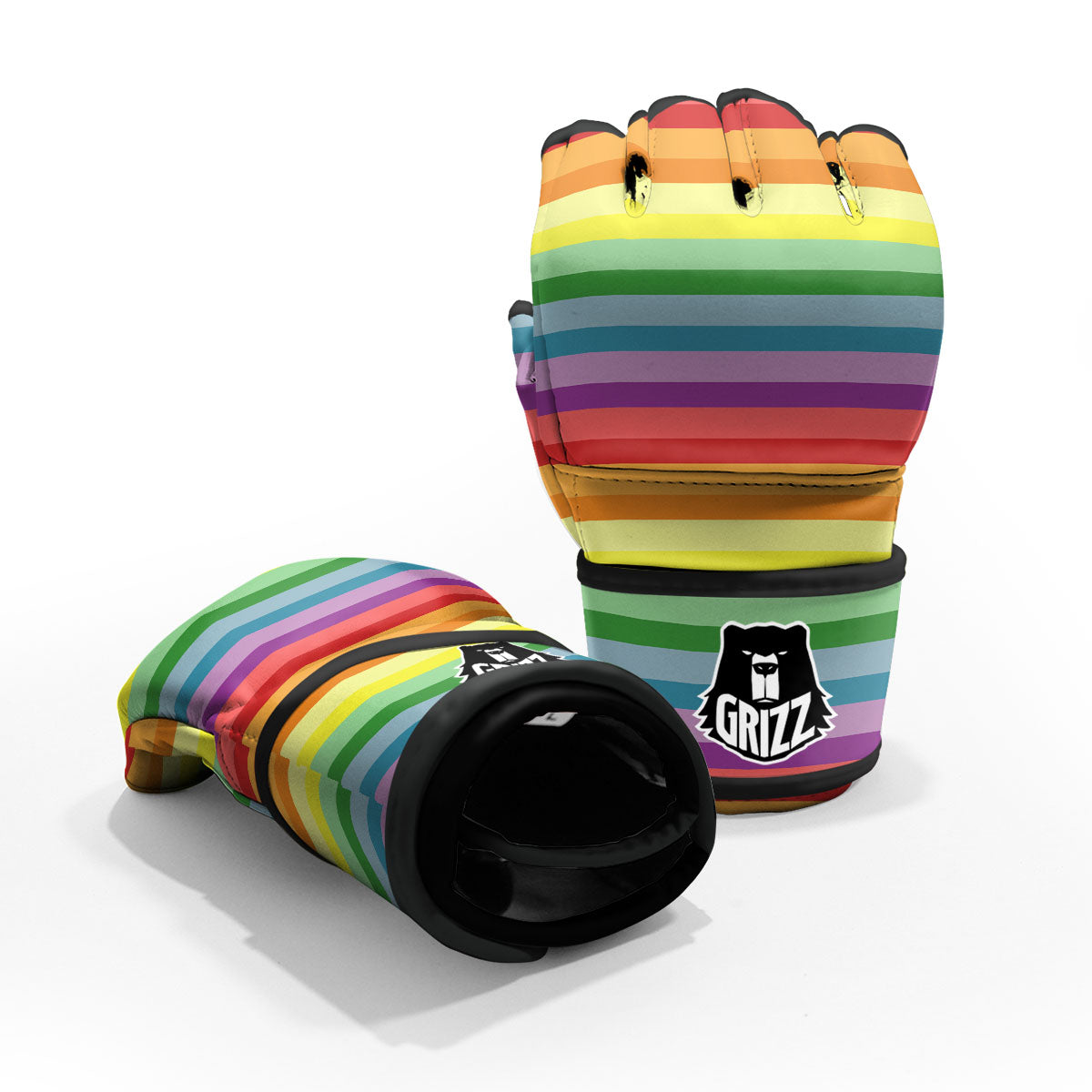Striped Rainbow Print Pattern MMA Gloves-grizzshop