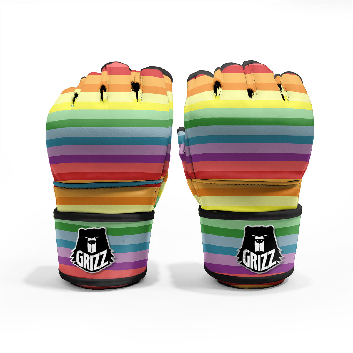 Striped Rainbow Print Pattern MMA Gloves-grizzshop