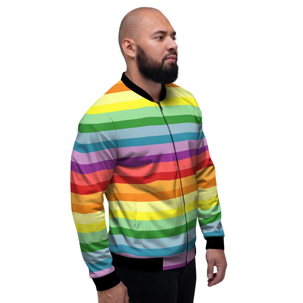 Striped Rainbow Print Pattern Men's Bomber Jacket-grizzshop